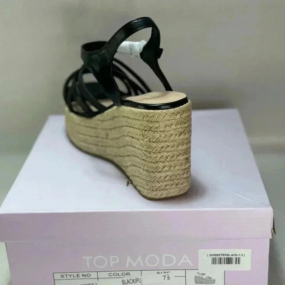 Black Strappy Wedge Sandals Black Size 7.5 Summer - Picture 8 of 10